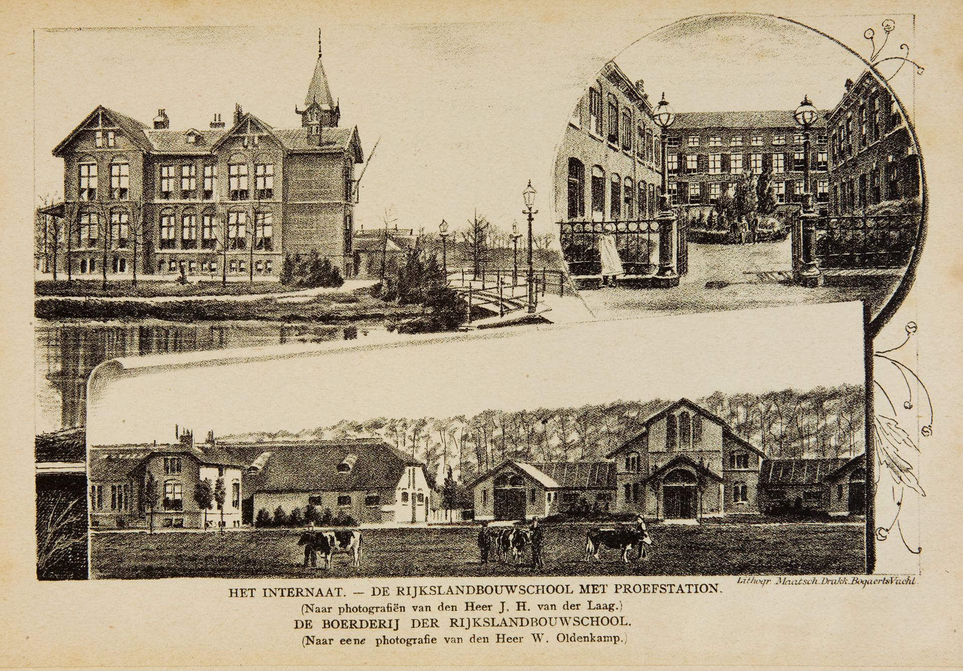 Gebouwen van de Rijkslandbouwschool in Wageningen in 1890.