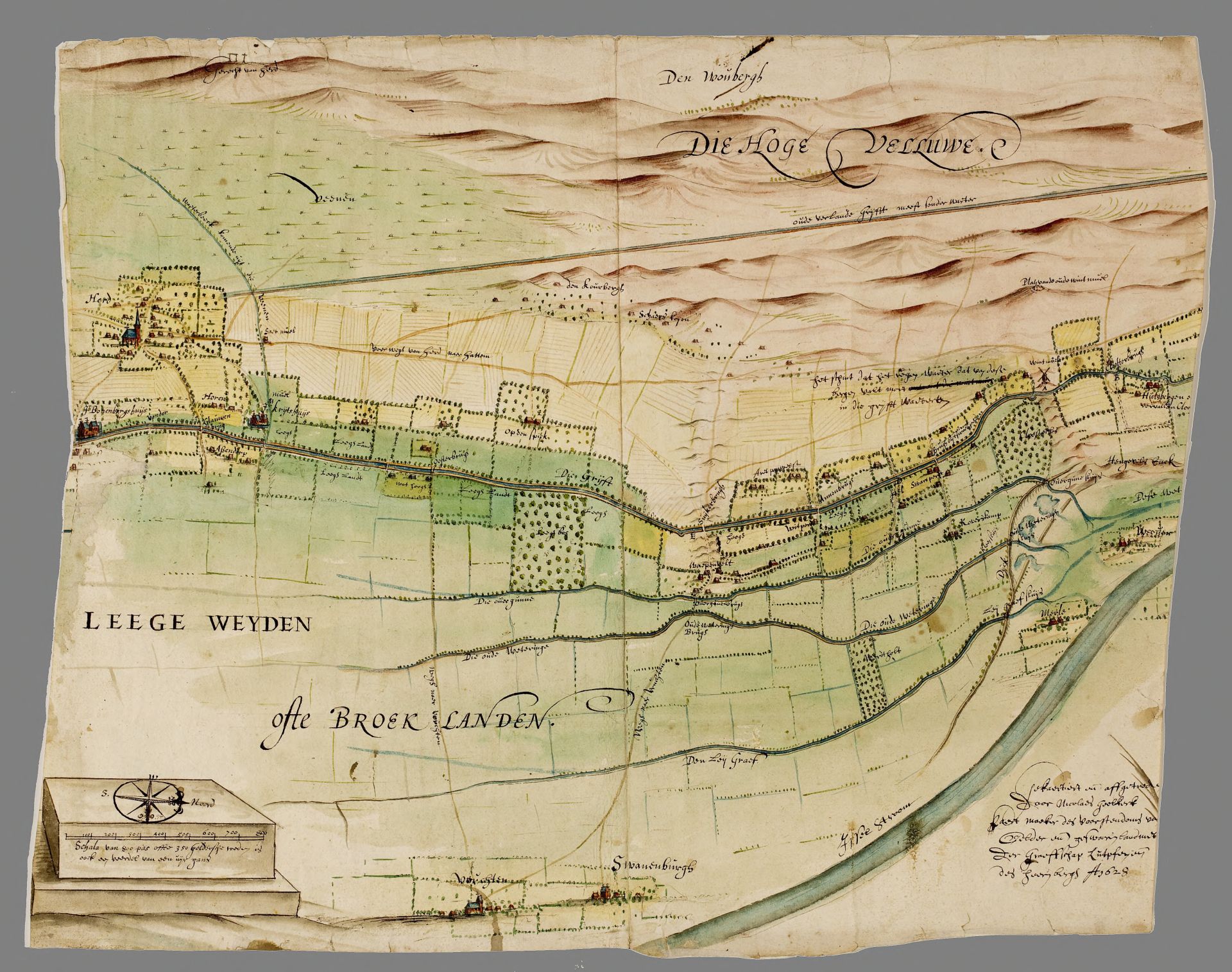 17e-eeuwse kaart van het gebied tussen Heerde en de IJssel