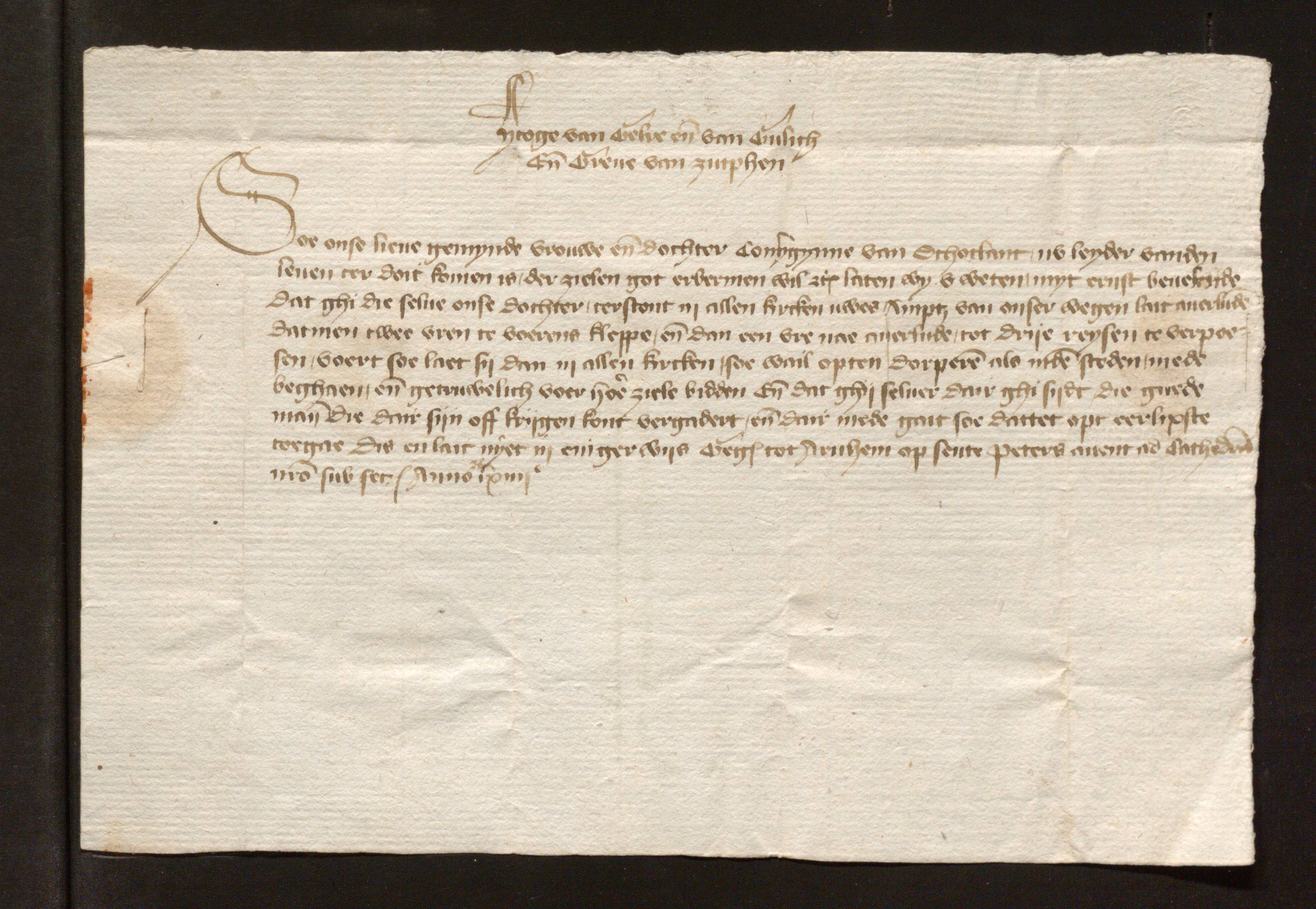 Brief van hertog Arnold van Gelre over de dood van zijn dochter. Zijn overleed in 1463. 