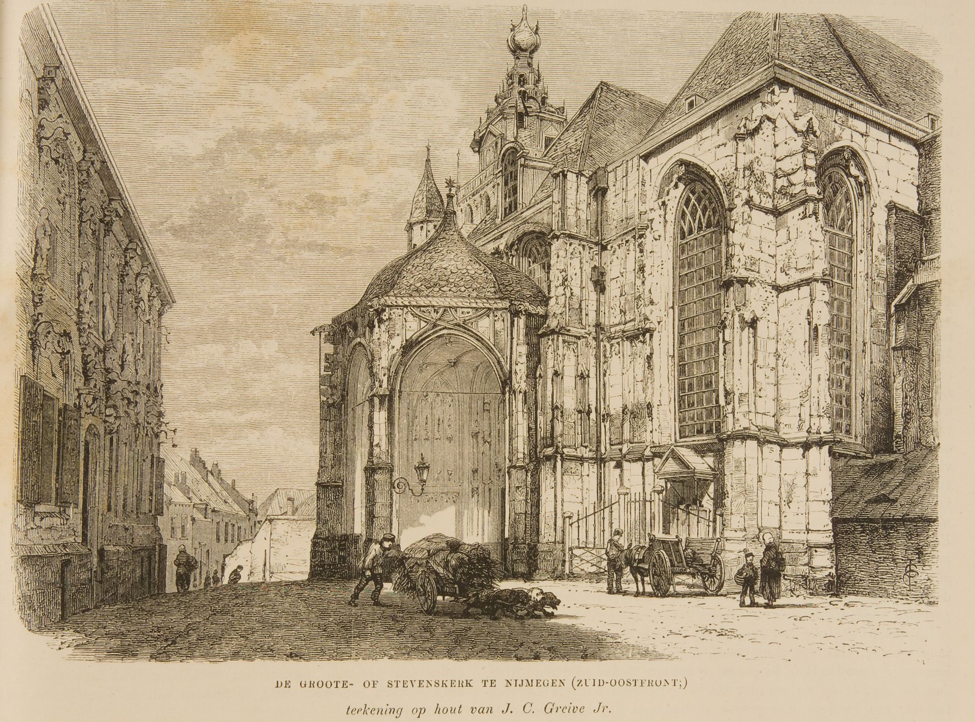 19e-eeuwse afbeelding van de Stevenskerk in Nijmegen