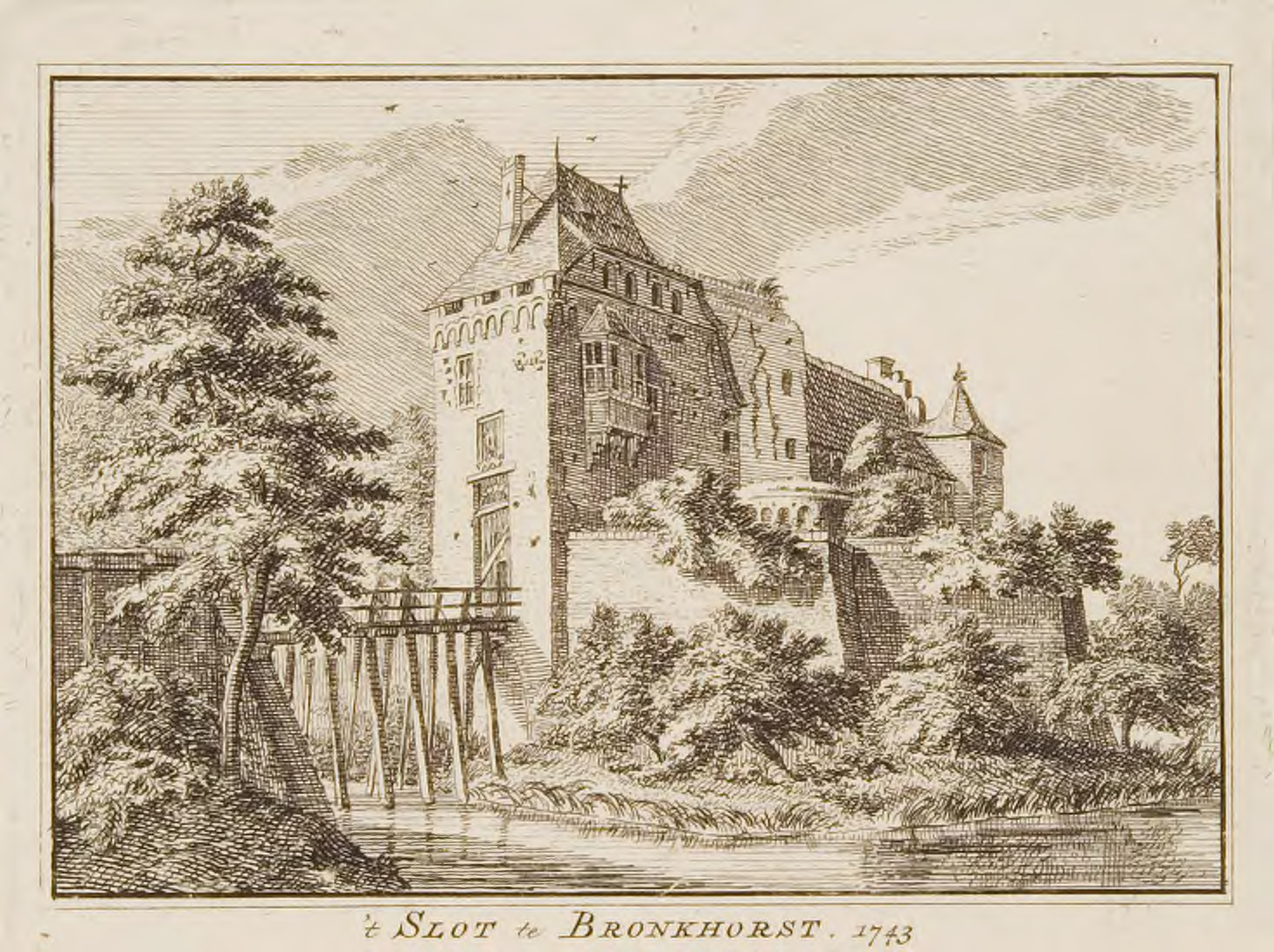 Tekening van kasteel Bronkhorst in 1746