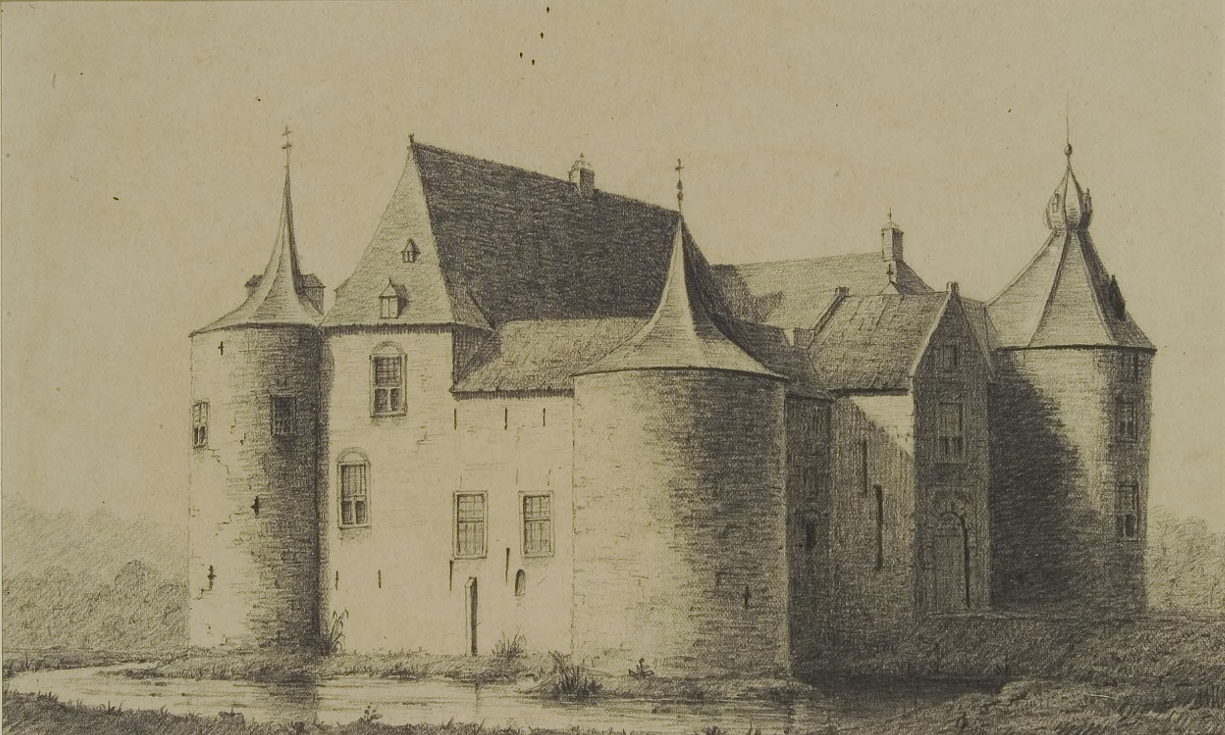 Tekening van kasteel Ammersoyen in 1880