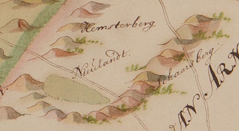 Detail van een kaart uit de 17e eeuw waarop de naam Schaarsberg staat