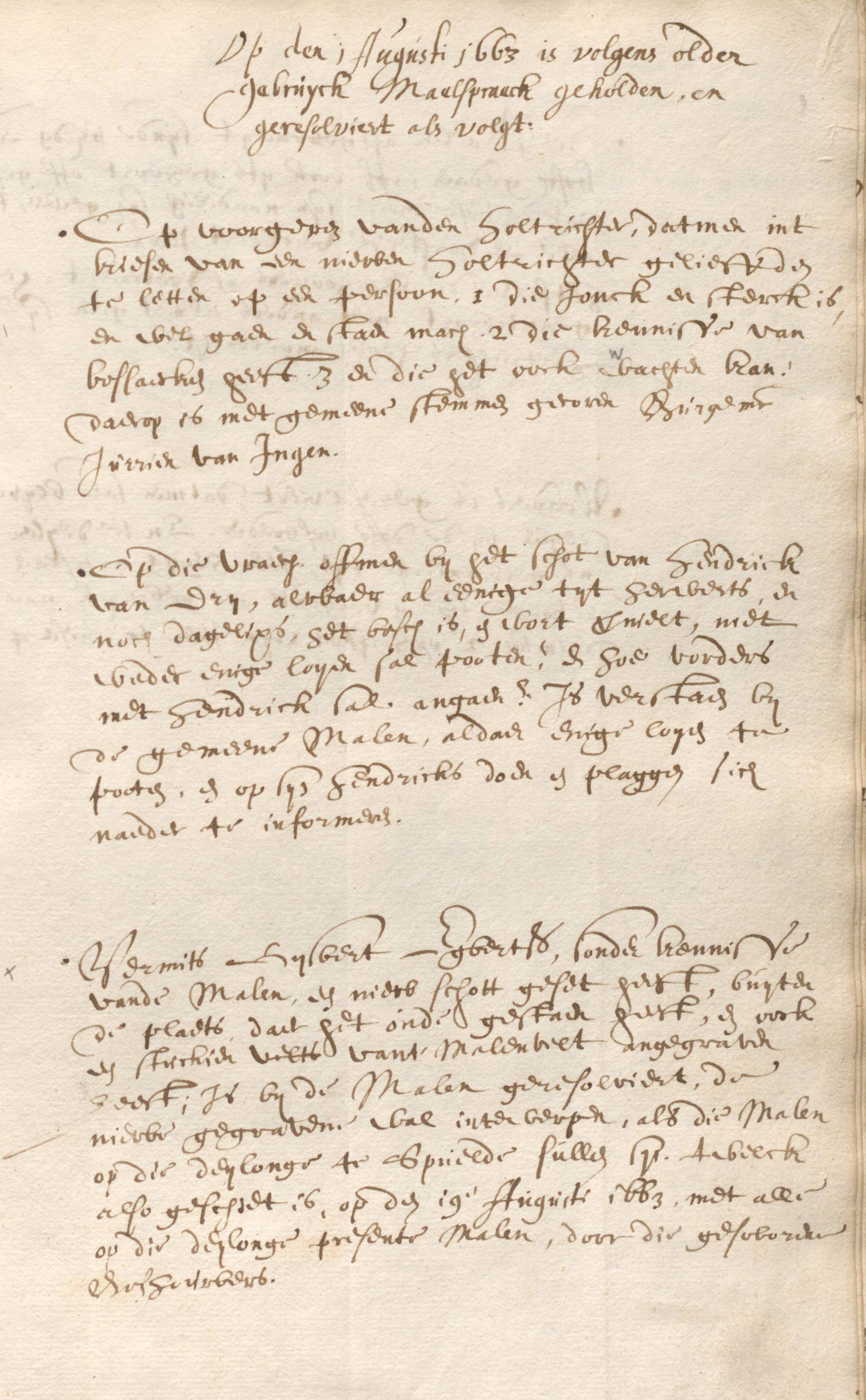 Pagina uit het resolutieboek van de Maalschap van het Speulderbos, 1663.