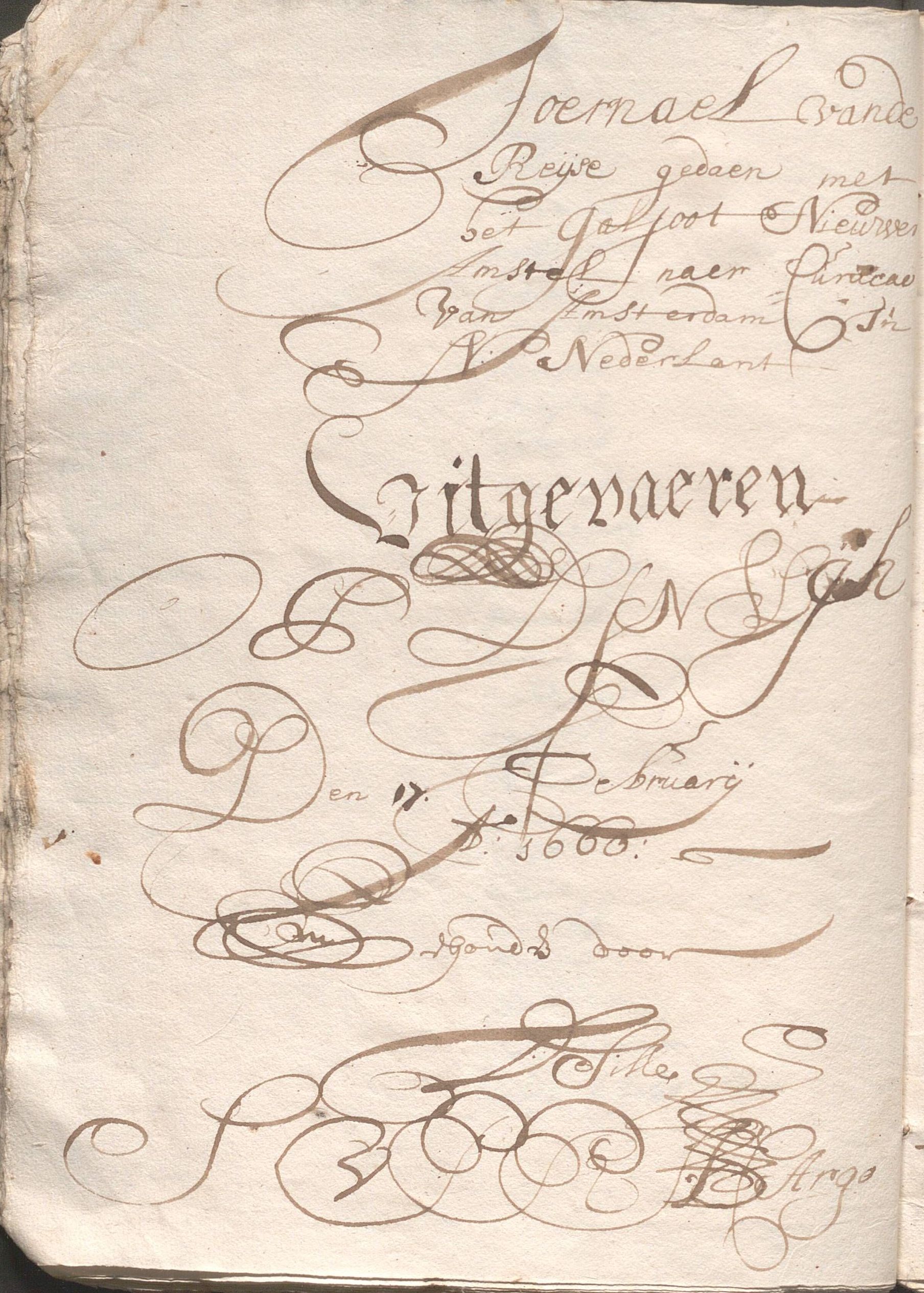 Pagina uit het reisjournaal van een reis van Nieuw Amsterdam naar Curaçao in 1660, geschreven door Nicasius de Sille. 