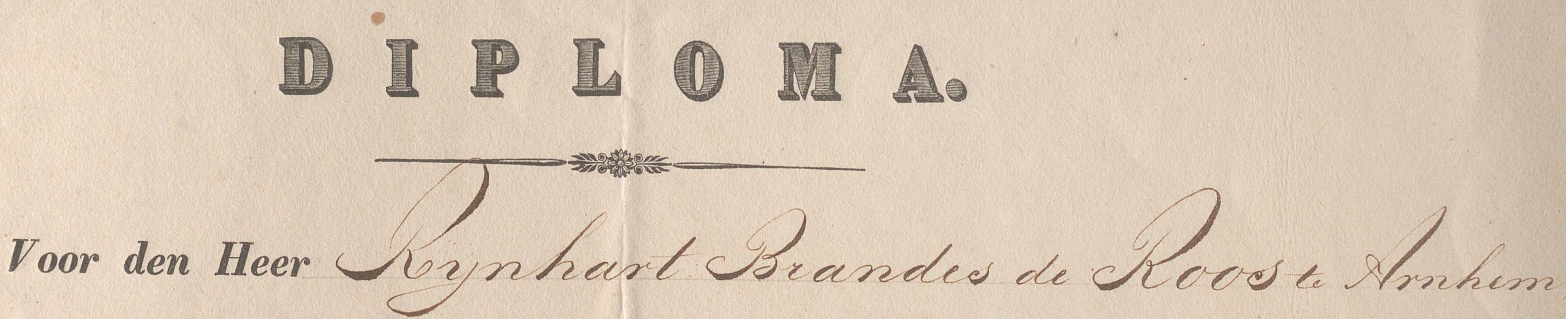 Naam van de eigenaar van een 19e-eeuws lidmaatschapsbewijs: Reinhard Brandes de Roos