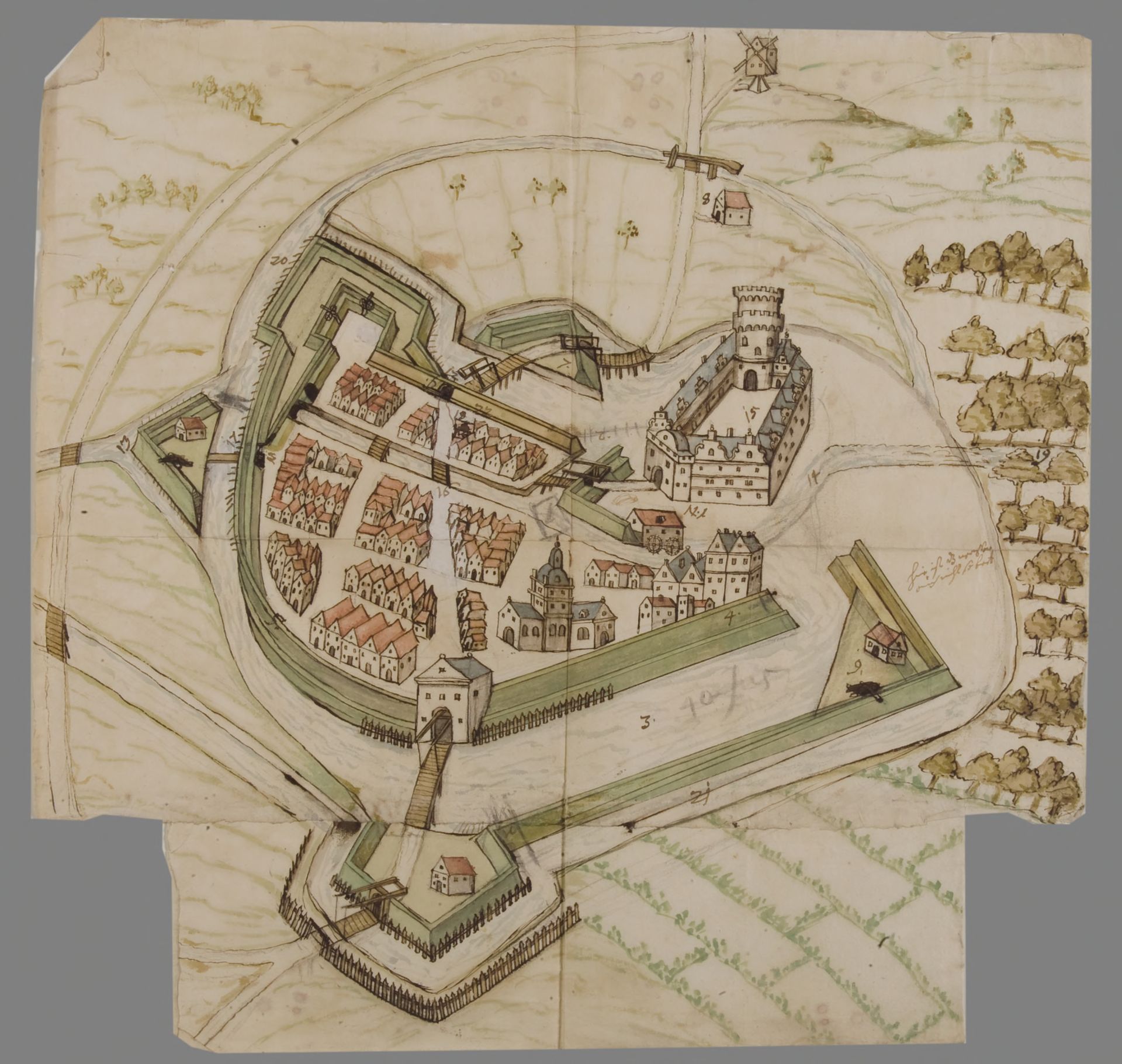 Plattegrond van de versterkte stad Winsen met vestingwerken (Nedersaksen). 