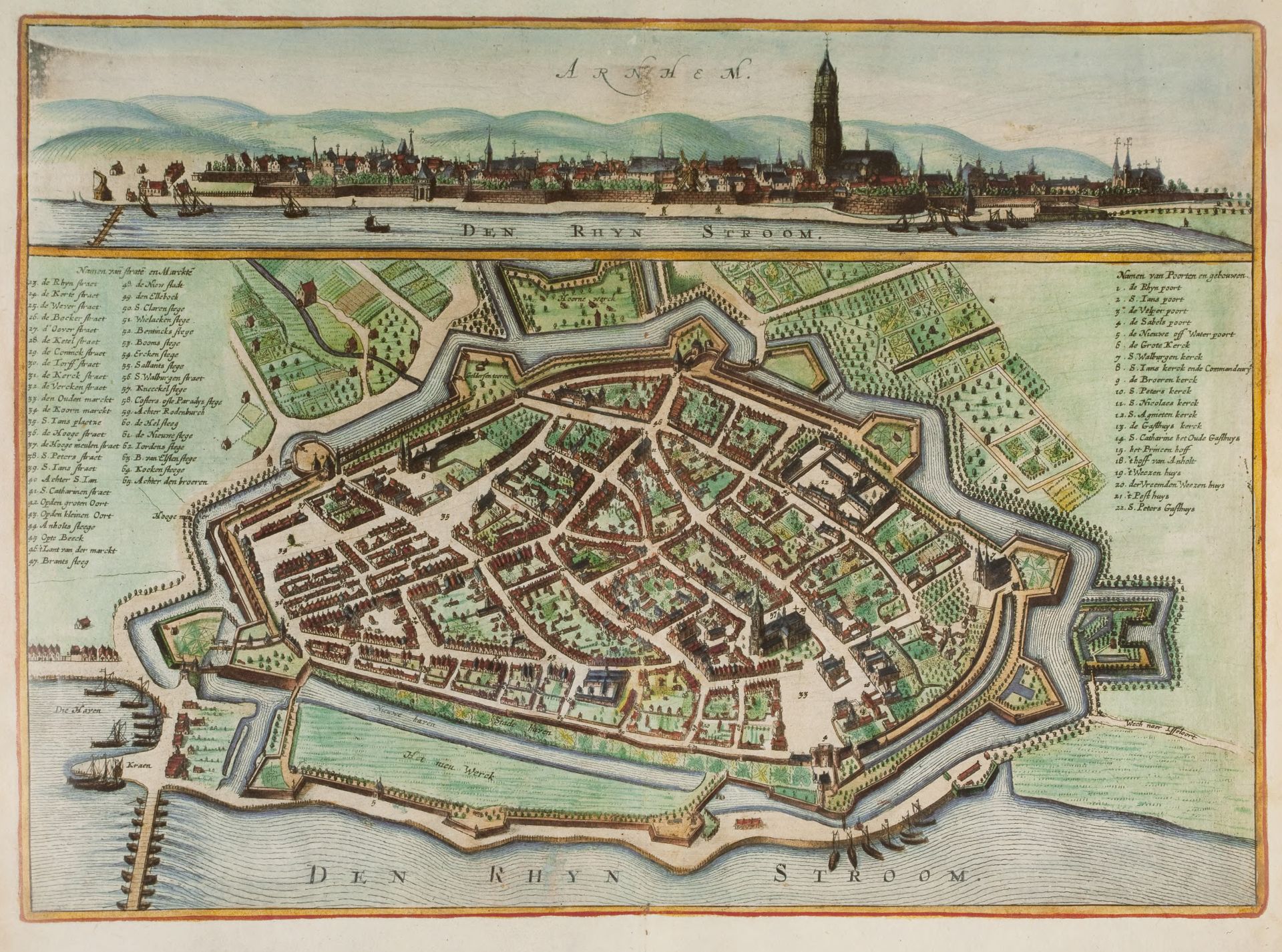 De 17e-eeuwse plattegrond van Arnhem gemaakt door Nicolaes van Geelkercken