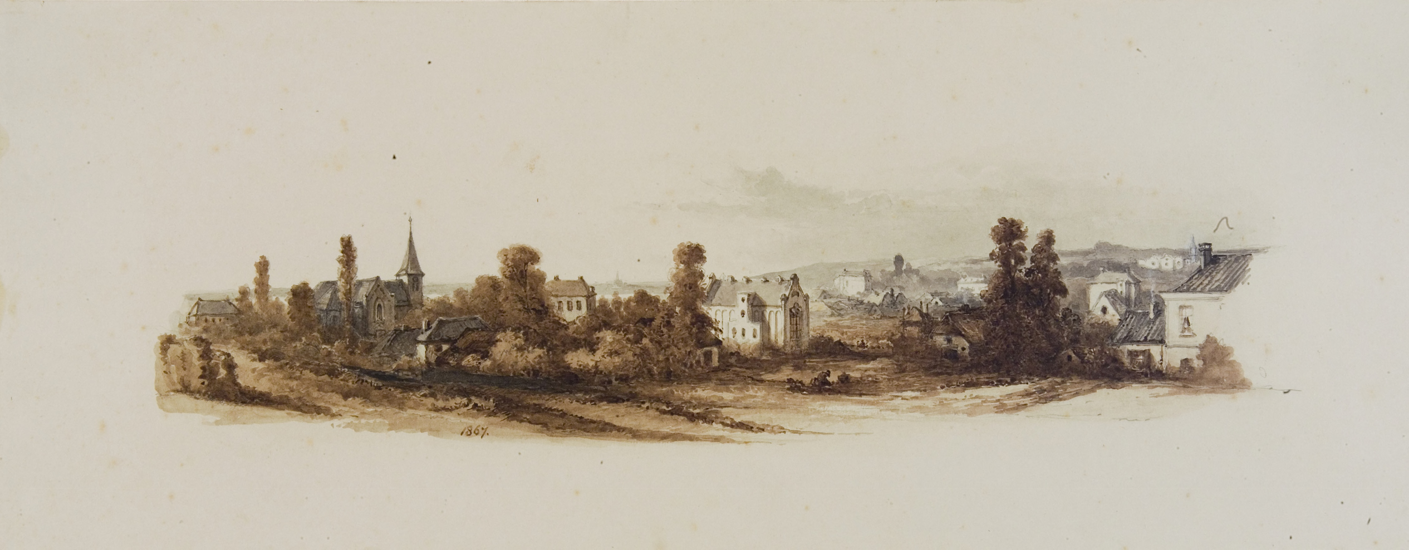 Gezicht op Oosterbeek - Laag (benedendorp), 1867