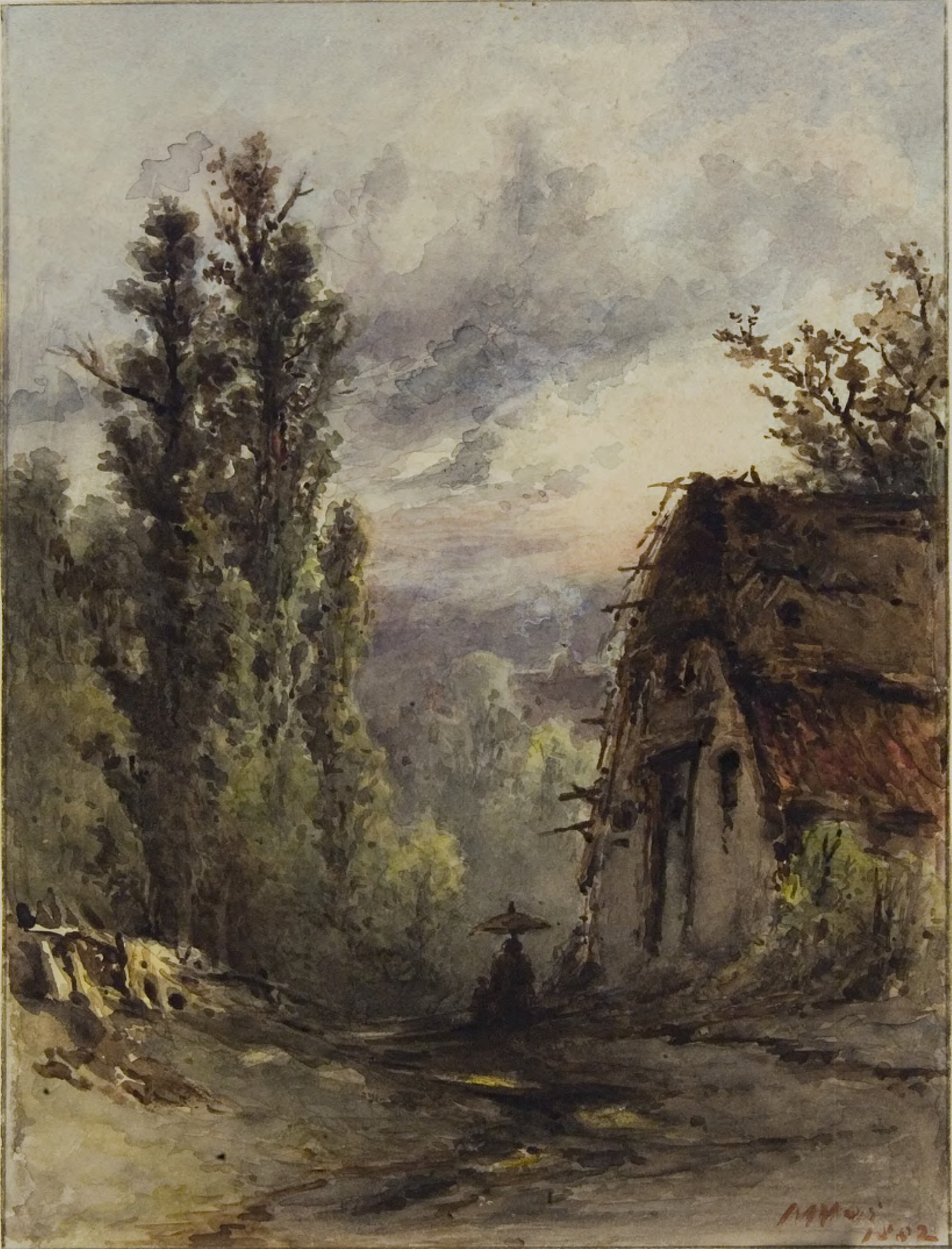 In de buurt van het huis van Maria Vos (ze woonde in de Villa Grada in het Zweiersdal), 1882. 